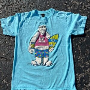 Vintage 1981 LANSDON Single Stitch Anvil Party Animal Polar Bear Puff Tshirt Med